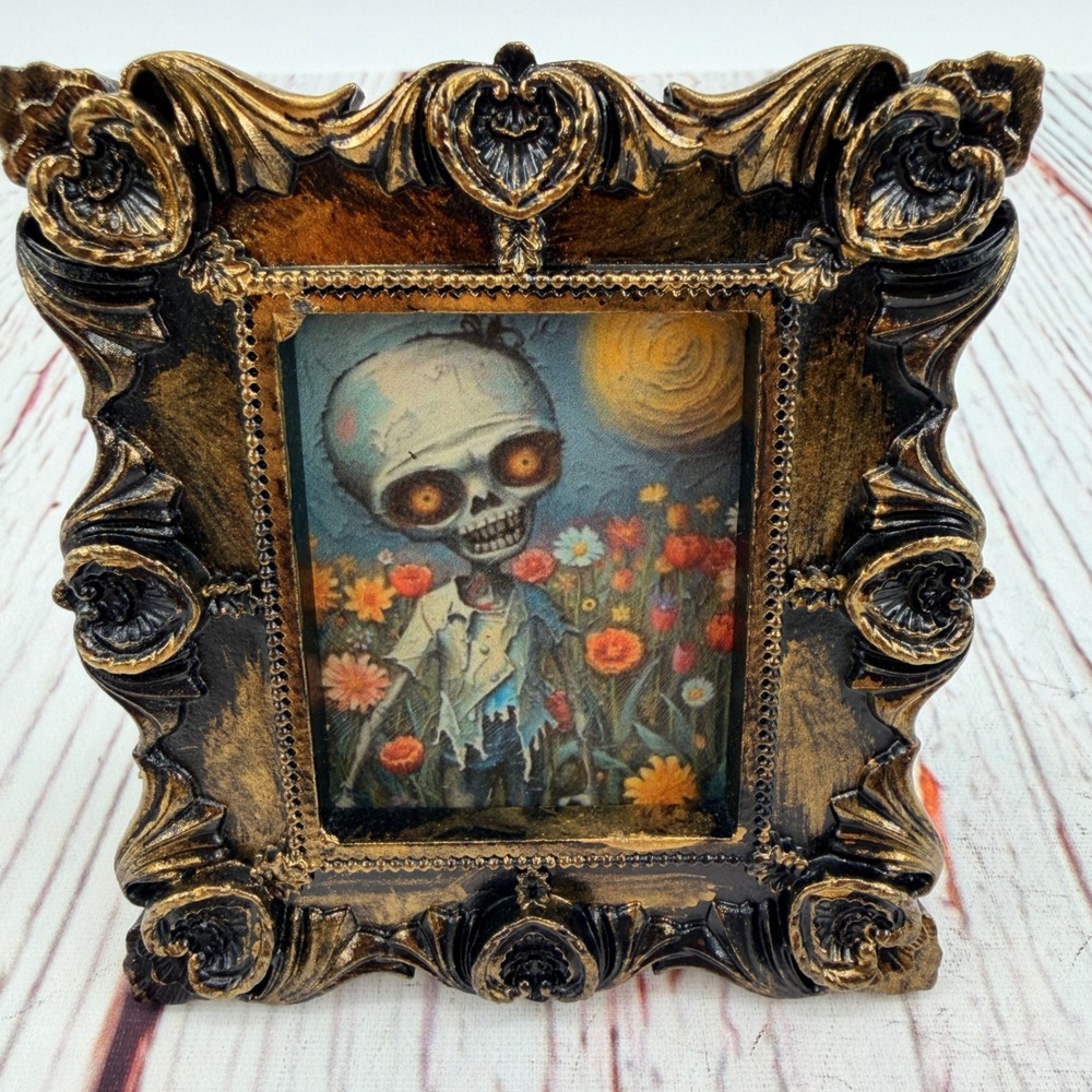 Handmade Zombie Flower Art Decoupage Gold Black Ornate Resin Frame